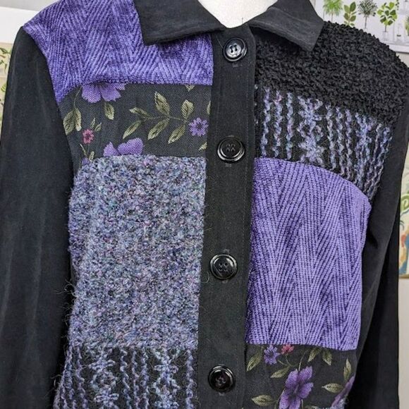 Vintage 90s First Option Suede Look Jacket Cottagecore Patchwork Medium Petite - Picture 5 of 14